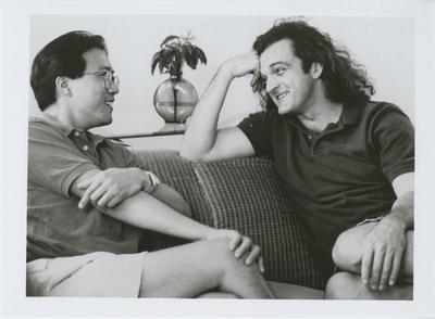 Yo-Yo Ma and Mark Morris during the filming of "Falling Down Stairs," 1994