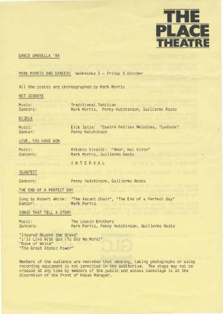 Program for Dance Umbrella '84 (London, England) - October 3-5, 1984