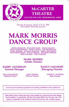 Program for McCarter Theatre Center - March 21-22, 1988