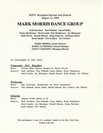 Program for SUNY Brockport Summer Arts Festival - August 12, 1988
