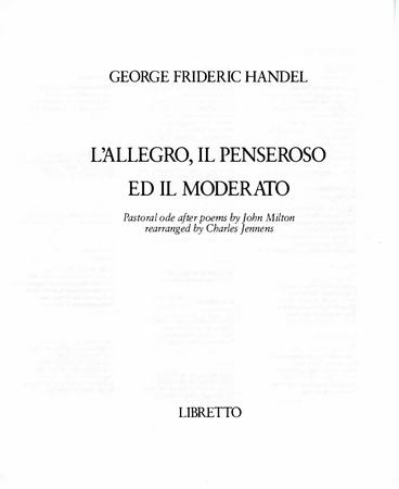 Libretto for "L'Allegro, il Penseroso ed il Moderato," Brooklyn Academy of Music - October 6-13, 1990