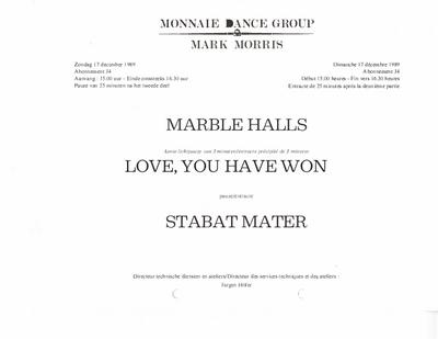 Program for "Stabat Mater and Other Works," Théâtre Royal de la Monnaie - December 17-29, 1989