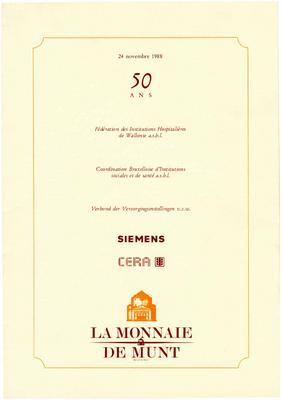 Program for 50th Anniversary of Hospital Federations of Caritas invitation to "L'Allegro, il Penseroso ed il Moderato," Théâtre Royal de la Monnaie - November 24, 1988