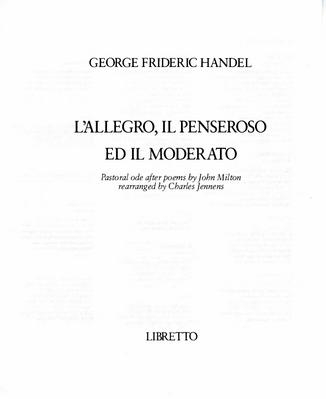 Libretto for "L'Allegro, il Penseroso ed il Moderato," Brooklyn Academy of Music - October 6-13, 1990