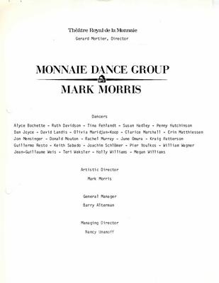 Program Monnaie Dance Group/Mark Morris, Spoleto Festival - July 11-16, 1989