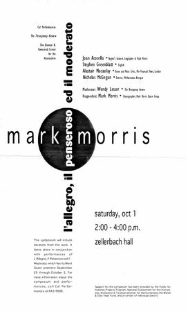 Flyer for "L'Allegro, il Penseroso ed il Moderato" symposium, Cal Performances - October 1, 1994