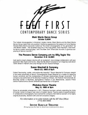 Flyer for the Feet First Contemporary Dance Series at the Irvine Barclay Theatre - October 1994-May 1995