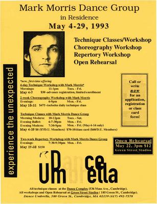 Flyer for Dance Umbrella residency (Boston, MA) - May 4-29, 1993