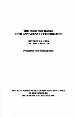 Program for The Fund for Dance 20th Anniversary Celebration - October 25, 1993