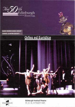 Program for "Orfeo ed Euridice," Edinburgh International Festival - August 16-20, 1996
