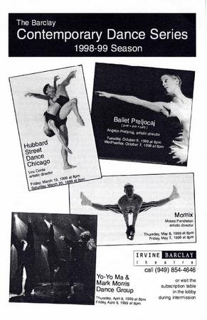 Flyer "Mark Morris Dance Group and Yo-Yo Ma,"  Irvine Barclay Theatre - April 9-11, 1999