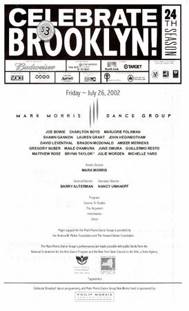 Program for Celebrate Brooklyn!, Bric Arts Media - July 26, 2002
