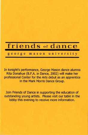 Brochure for Friends of Dance at George Mason University - October 10-11, 2003
