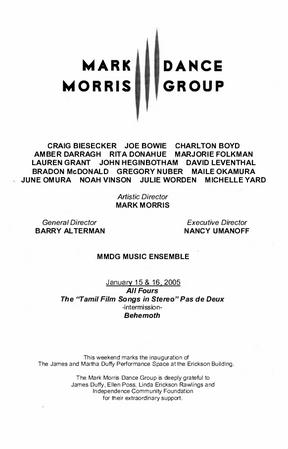 Program for Mark Morris Dance Group - January 15-16, 2005