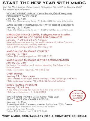 Flyer for Mark Morris Dance Group Dance Center Shows - January 2007