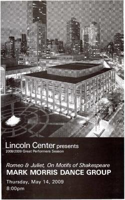 Program for "Romeo & Juliet, On Motifs of Shakespeare," Lincoln Center for the Performing Arts - May 14-17, 2009