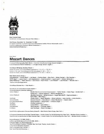 Program for "Mozart Dances," New Crowned Hope Festival (Vienna, Austria) - November 14-December 13, 2006