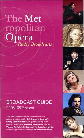 Radio broadcast guide for "Orfeo ed Euridice," The Metropolitan Opera (New York, NY) - January 9-31, 2009