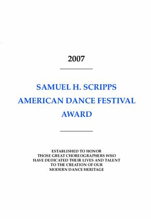Program for Samuel H. Scripps American Dance Festival Award ceremony - July 21, 2007