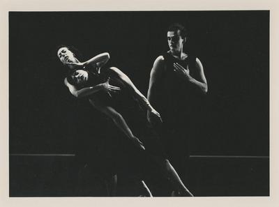 Penny Hutchinson, Susan Hadley, and Mark Morris in the premiere performance run of "Dido and Aeneas," 1989