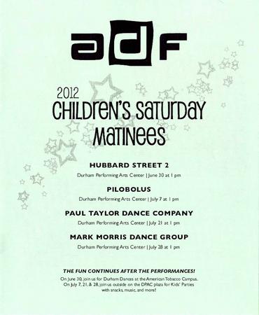 Program for Children's Saturday Matinee, American Dance Festival - July 28, 2012