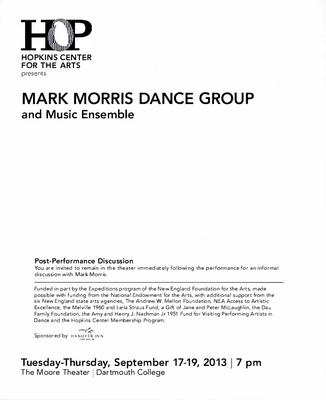 Program for Hopkins Center for the Arts - September 17-19, 2013