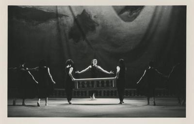 Mark Morris (center) and Monnaie Dance Group/Mark Morris in the premiere performance run of "Dido and Aeneas," 1989