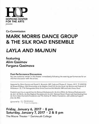 Program for "Layla and Majnun," Hopkins Center for the Arts - January 6-7, 2017