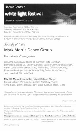 Program for Lincoln Center White Light Festival - October 29-November 5, 2016