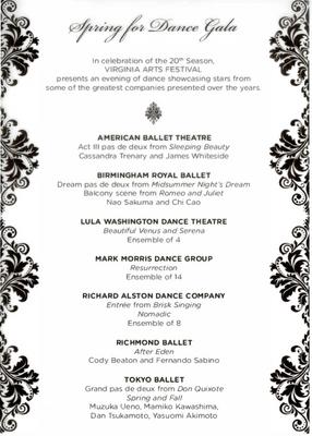 Invitation for Spring for Dance Gala, Virginia Arts Festival - April 9, 2016