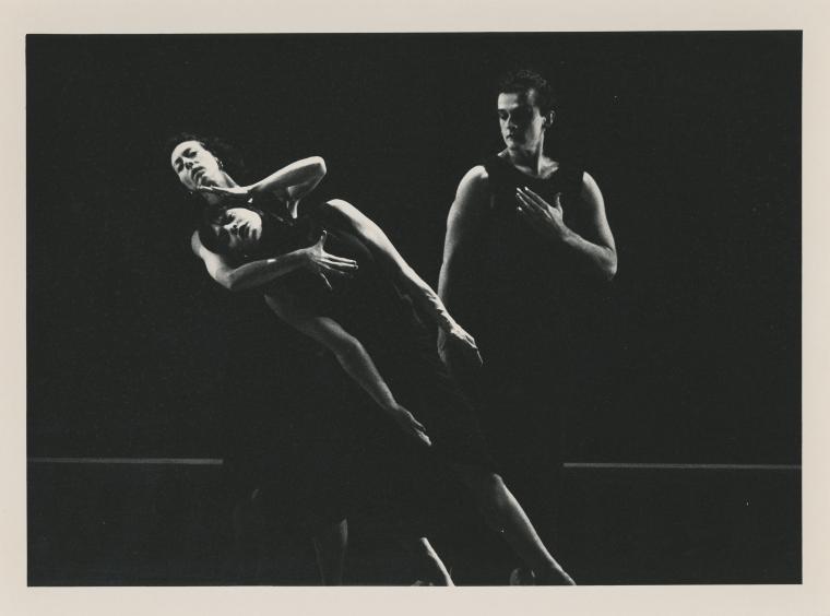 Penny Hutchinson, Susan Hadley, and Mark Morris in the premiere performance run of "Dido and Aeneas," 1989