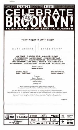 Program for Celebrate Brooklyn!, BRIC Arts Media (Brooklyn, NY) - August 10, 2001