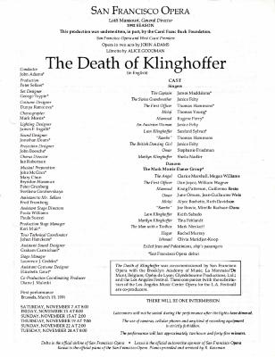 Program for "The Death of Klinghoffer," San Francisco Opera (San Francisco, CA) - November 7-24, 1992
