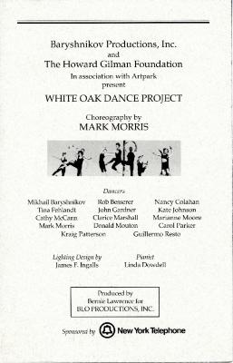 Program for White Oak Dance Project (Lewiston, NY) - July 31, 1991