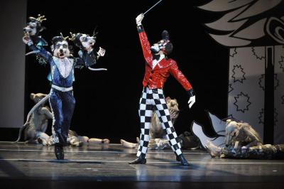 Utafumi Takemura (as the Rat King) and David Leventhal (as The Nutcracker) in "The Hard Nut," 2010