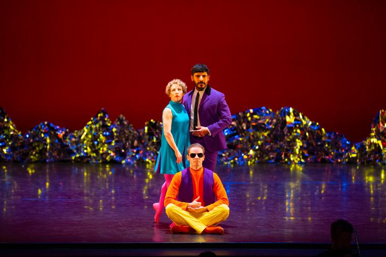 Lauren Grant, Domingo Estrada, Jr., and Noah Vinson (sitting) in "Pepperland," 2019