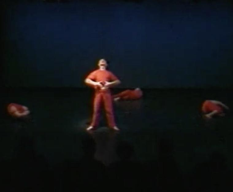 Screenshot from the performance video of Dance Theater Workshop presents: The Fall Events, December 15, 1985