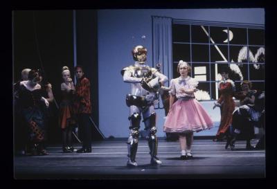 Joachim Schlömer (as the Robot) and Clarice Marshall in the premiere performance run of "The Hard Nut," 1991