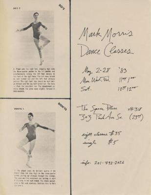 Flyer for Mark Morris Dance Classes at the Space Place - May 2-28, 1983