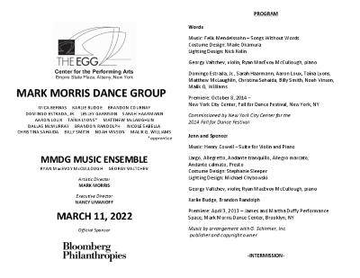 Program for The Egg Center for the Performing Arts - March 11, 2022