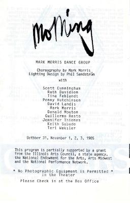 Program for MoMing Dance and Arts Center - October 31-November 3, 1985