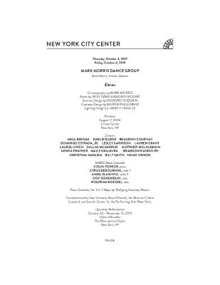 Program for "Eleven," New York City Center - Fall for Dance Festival - October 3-4, 2019
