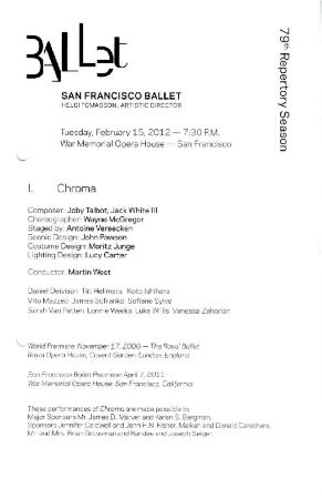 Program for San Francisco Ballet - February 14-25, 2012