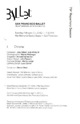 Program for San Francisco Ballet - February 14-25, 2012