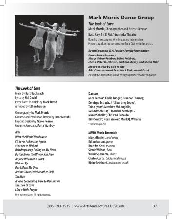 Program for "The Look of Love," UC Santa Barbara Arts & Lectures - May 6, 2023