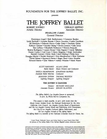 Program for Joffrey Ballet - September 24, 1986