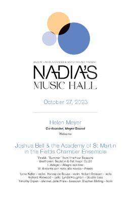 Program for Jazz at Lincoln Center & Meyer Sound Present: Nadia's Music Hall - October 27, 2023