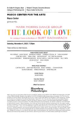 Program for "The Look of Love," Musco Center - November 4, 2023
