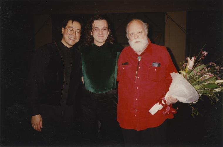 Yo-Yo Ma, Mark Morris, and Lou Harrison after the premiere of "Rhymes With Silver" at Cal Performances - March 6, 1997
