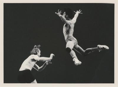 Rob Besserer and Keith Sabado in "Championship Wrestling after Roland Barthes" from "Mythologies," 1989